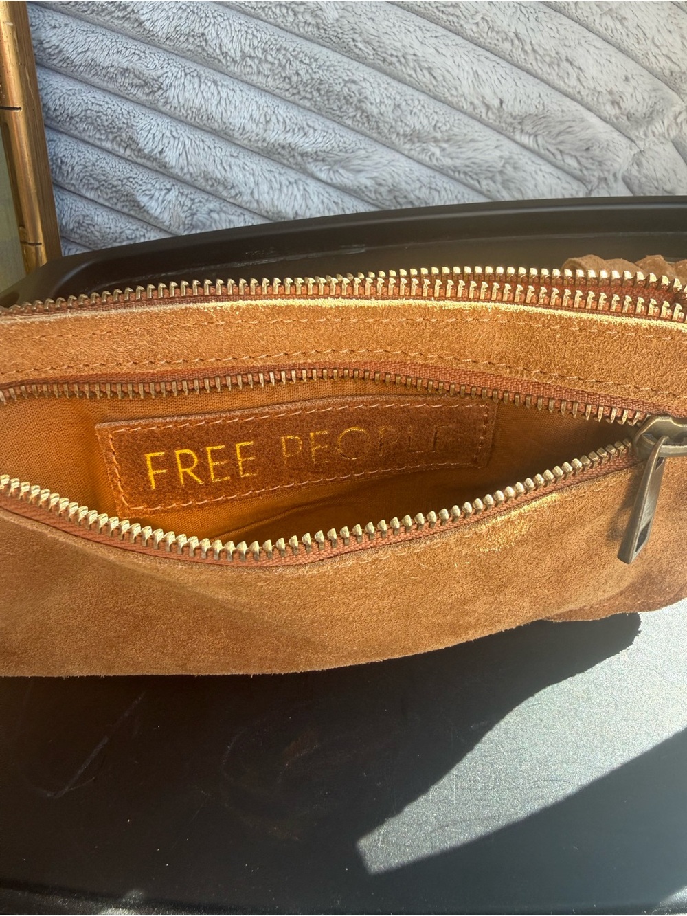 Free People Avalon 100% Leather Suede Sling Crossbody Or Belt Bag - Tan Brown - Picture 7 of 14